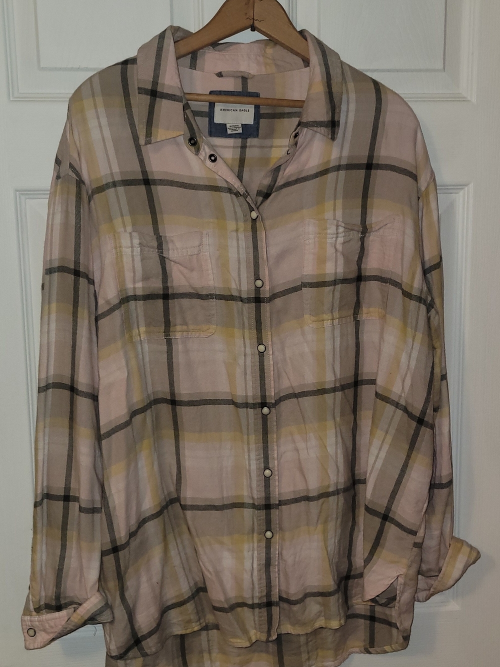 American Eagle Outfitters Pink Plaid Button-Down Shirt